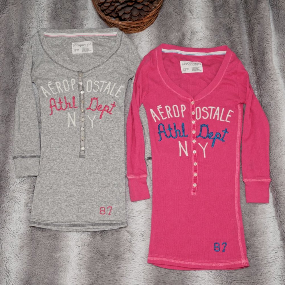 Aeropostale NY Size XS Two Shirt Bundle 3/4 Sleeve 3/4 Button Down Front